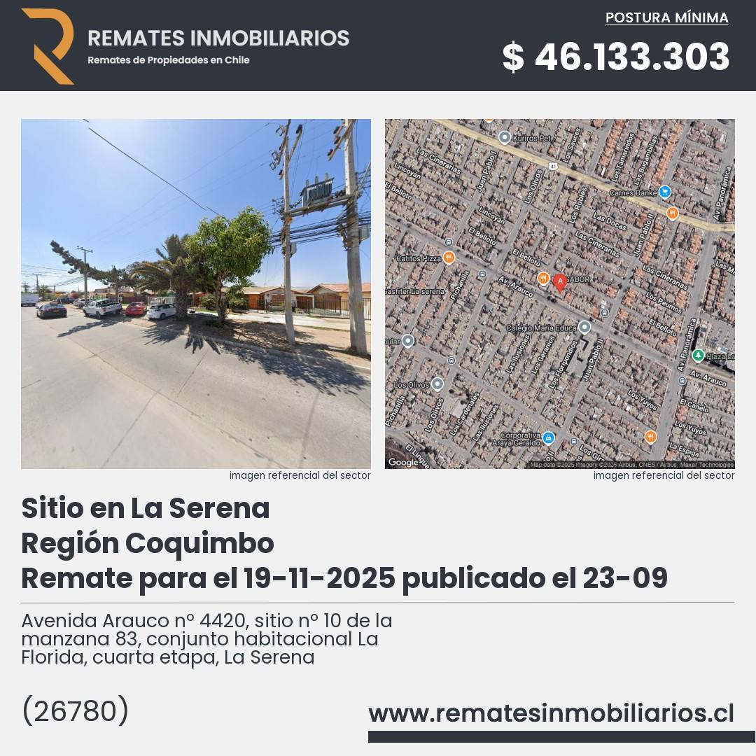 Imagen ficha Avenida Arauco nº 4420, sitio nº 10 de la manzana 83, conjunto habitacional La Florida, cuarta etapa, La Serena