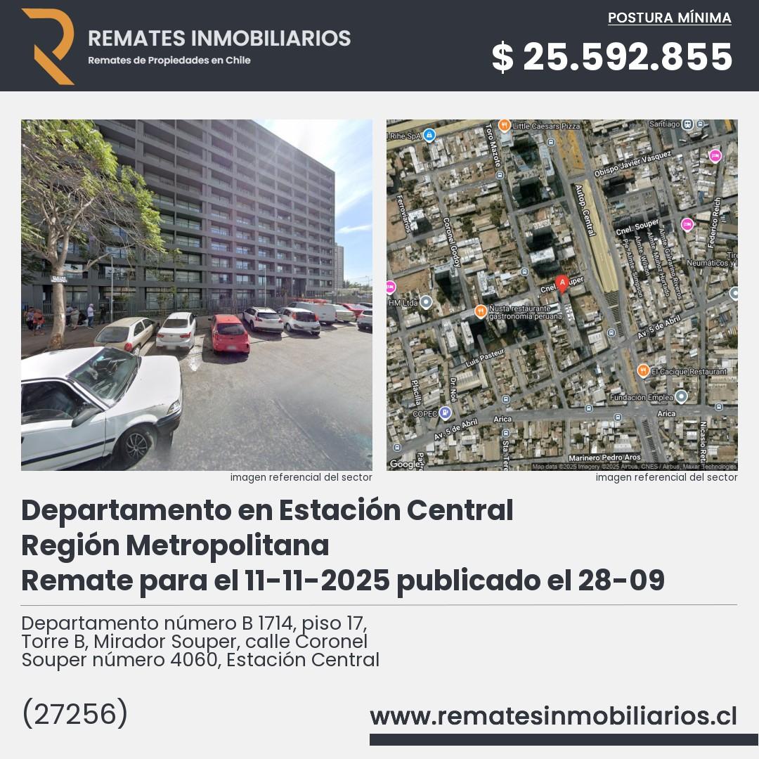 Imagen ficha Departamento número B 1714, piso 17, Torre B, Mirador Souper, calle Coronel Souper número 4060, Estación Central