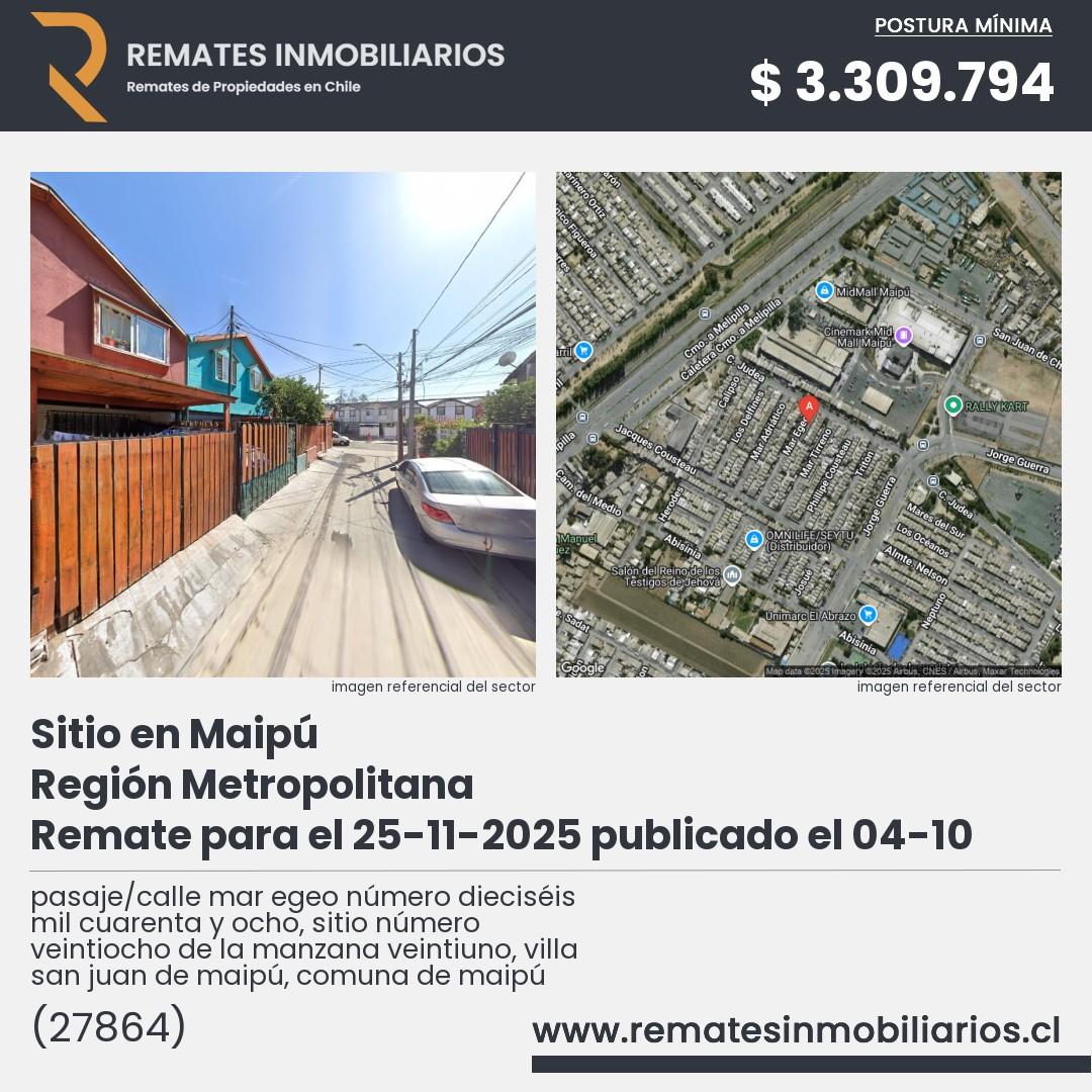 Imagen ficha pasaje/calle mar egeo número dieciséis mil cuarenta y ocho, sitio número veintiocho de la manzana veintiuno, villa san juan de maipú, comuna de maipú