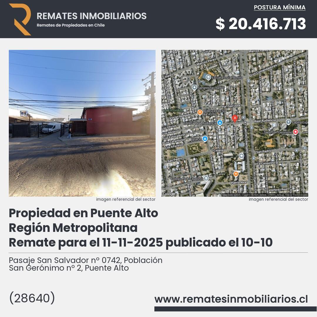 Imagen ficha Pasaje San Salvador nº 0742, Población San Gerónimo nº 2, Puente Alto