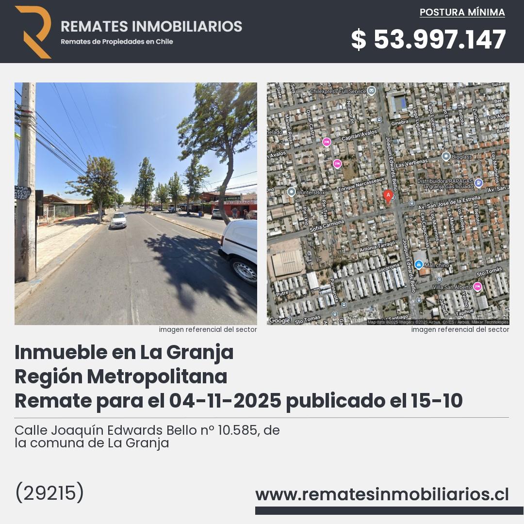 Imagen ficha Calle Joaquín Edwards Bello nº 10.585, de la comuna de La Granja