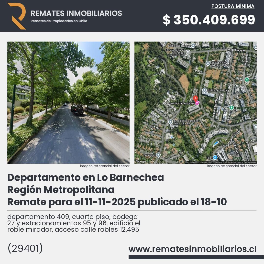 Imagen ficha departamento 409, cuarto piso, bodega 27 y estacionamientos 95 y 96, edificio el roble mirador, acceso calle robles 12.495