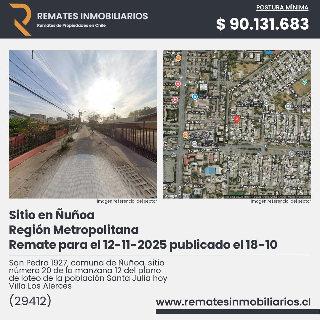 Imagen ficha San Pedro 1927, comuna de Ñuñoa, sitio número 20 de la manzana 12 del plano de loteo de la población Santa Julia hoy Villa Los Alerces