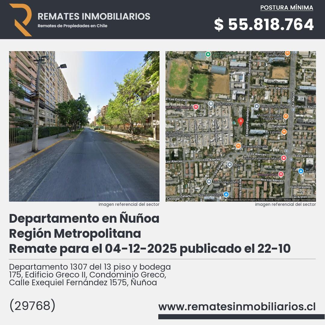 Imagen ficha Departamento 1307 del 13 piso y bodega 175, Edificio Greco II, Condominio Greco, Calle Exequiel Fernández 1575, Ñuñoa
