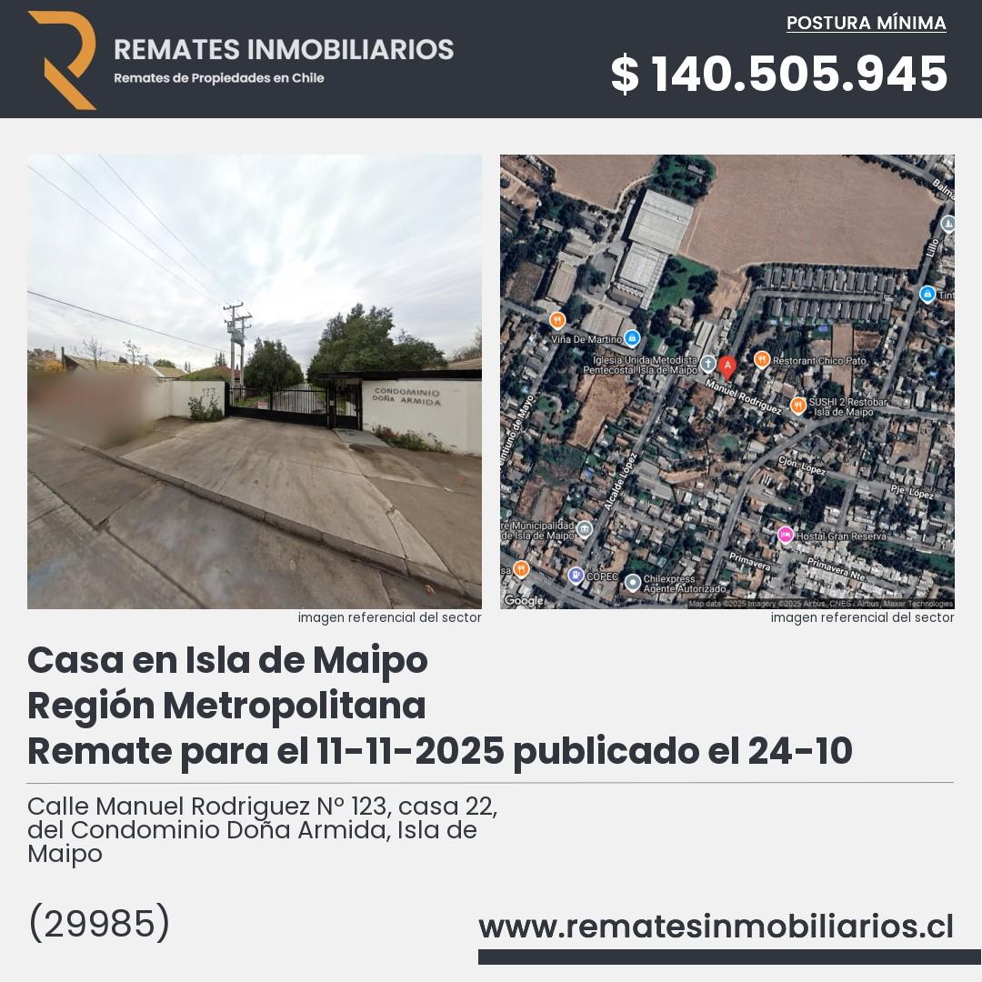 Imagen ficha Calle Manuel Rodriguez Nº 123, casa 22, del Condominio Doña Armida, Isla de Maipo
