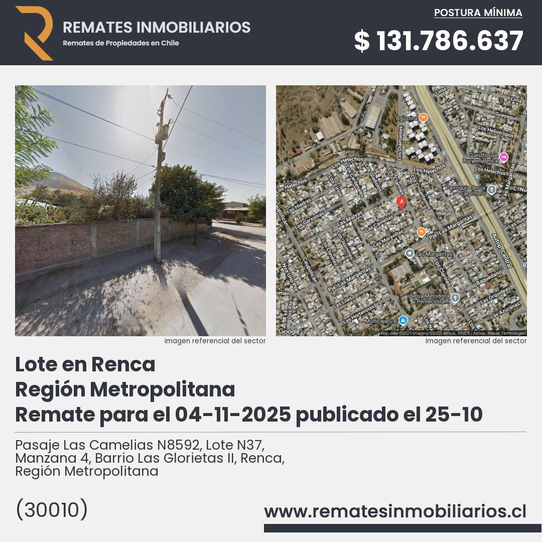Imagen ficha Pasaje Las Camelias N8592, Lote N37, Manzana 4, Barrio Las Glorietas II, Renca, Región Metropolitana