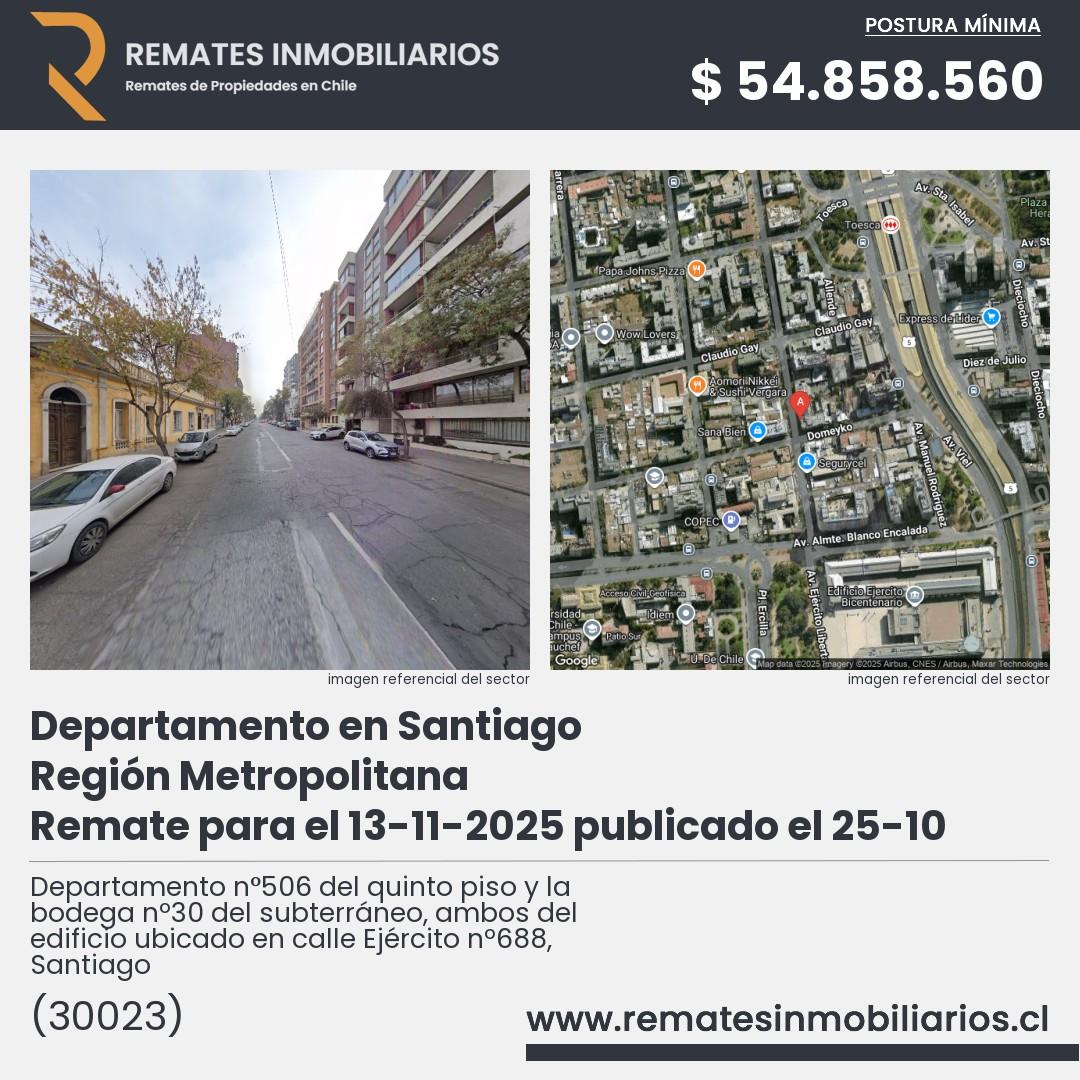 Imagen ficha Departamento n°506 del quinto piso y la bodega nº30 del subterráneo, ambos del edificio ubicado en calle Ejército nº688, Santiago