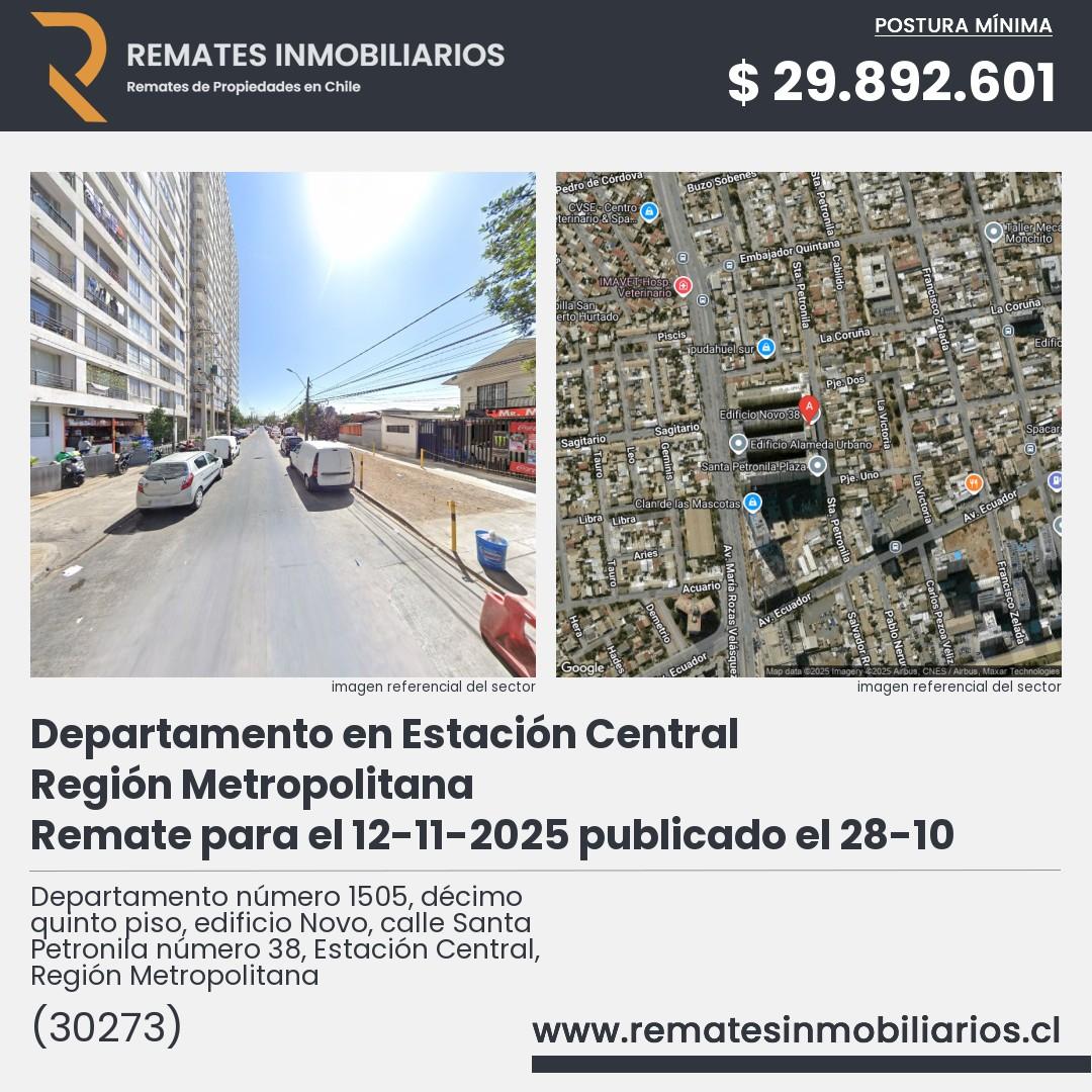 Imagen ficha Departamento número 1505, décimo quinto piso, edificio Novo, calle Santa Petronila número 38, Estación Central, Región Metropolitana