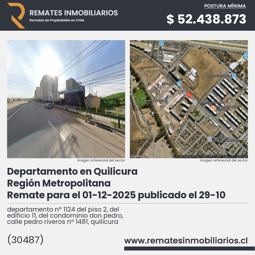 Imagen ficha departamento nº 1124 del piso 2, del edificio 11, del condominio don pedro, calle pedro riveros nº 1481, quilicura