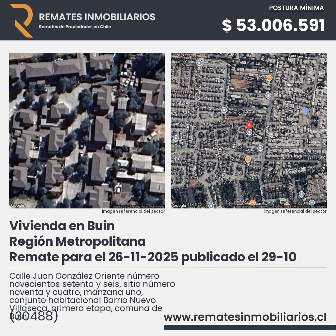 Imagen ficha Calle Juan González Oriente número novecientos setenta y seis, sitio número noventa y cuatro, manzana uno, conjunto habitacional Barrio Nuevo Villaseca, primera etapa, comuna de Buin