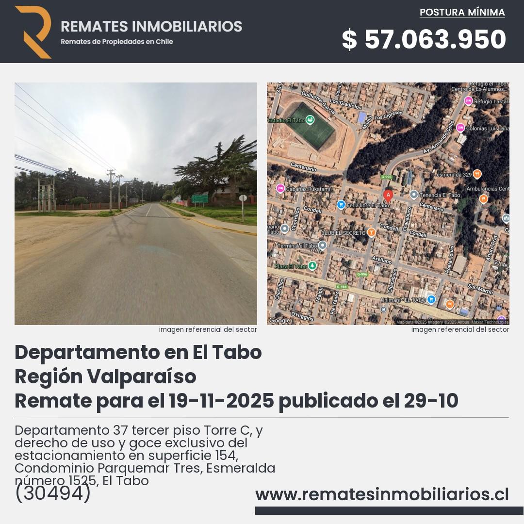 Imagen ficha Departamento 37 tercer piso Torre C, y derecho de uso y goce exclusivo del estacionamiento en superficie 154, Condominio Parquemar Tres, Esmeralda número 1525, El Tabo
