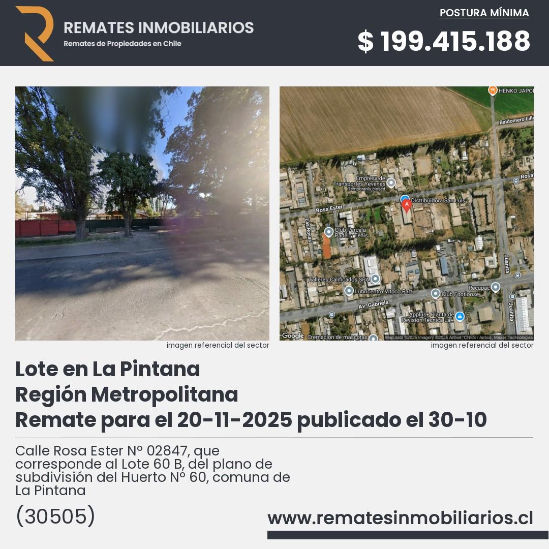 Imagen ficha Calle Rosa Ester Nº 02847, que corresponde al Lote 60 B, del plano de subdivisión del Huerto Nº 60, comuna de La Pintana