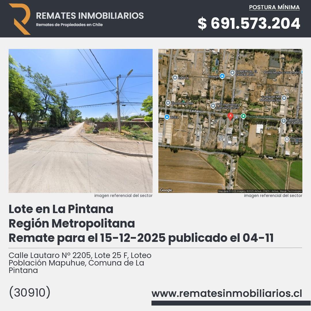Imagen ficha Calle Lautaro Nº 2205, Lote 25 F, Loteo Población Mapuhue, Comuna de La Pintana