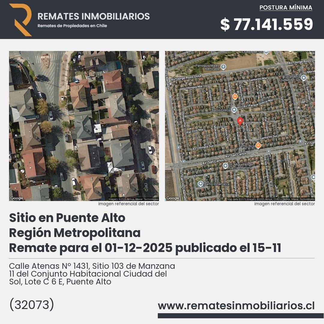 Imagen ficha Calle Atenas Nº 1431, Sitio 103 de Manzana 11 del Conjunto Habitacional Ciudad del Sol, Lote C 6 E, Puente Alto