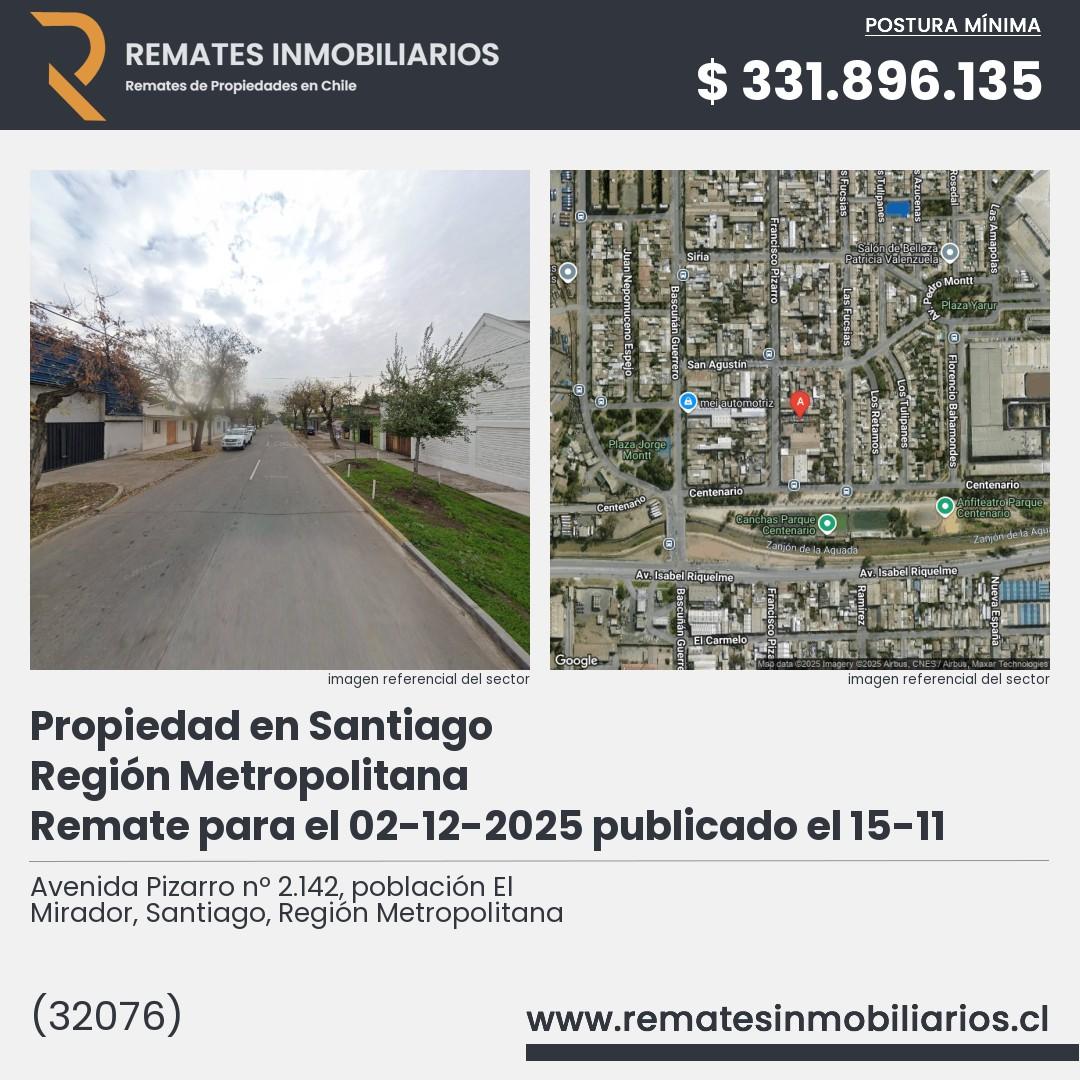 Imagen ficha Avenida Pizarro nº 2.142, población El Mirador, Santiago, Región Metropolitana