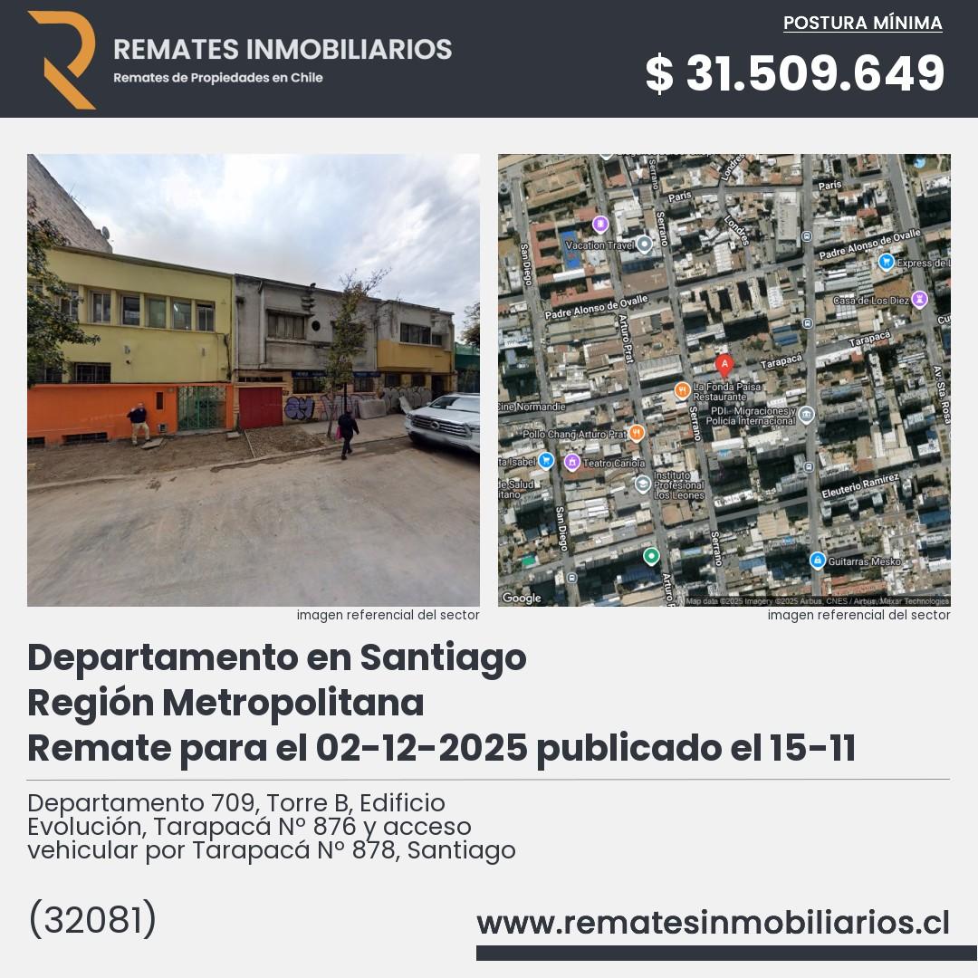 Imagen ficha Departamento 709, Torre B, Edificio Evolución, Tarapacá Nº 876 y acceso vehicular por Tarapacá Nº 878, Santiago