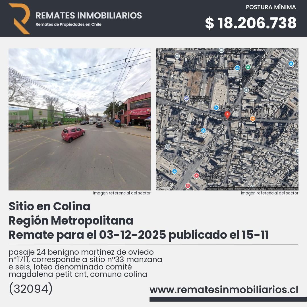 Imagen ficha pasaje 24 benigno martínez de oviedo n°1711, corresponde a sitio n°33 manzana e seis, loteo denominado comité magdalena petit cnt, comuna colina