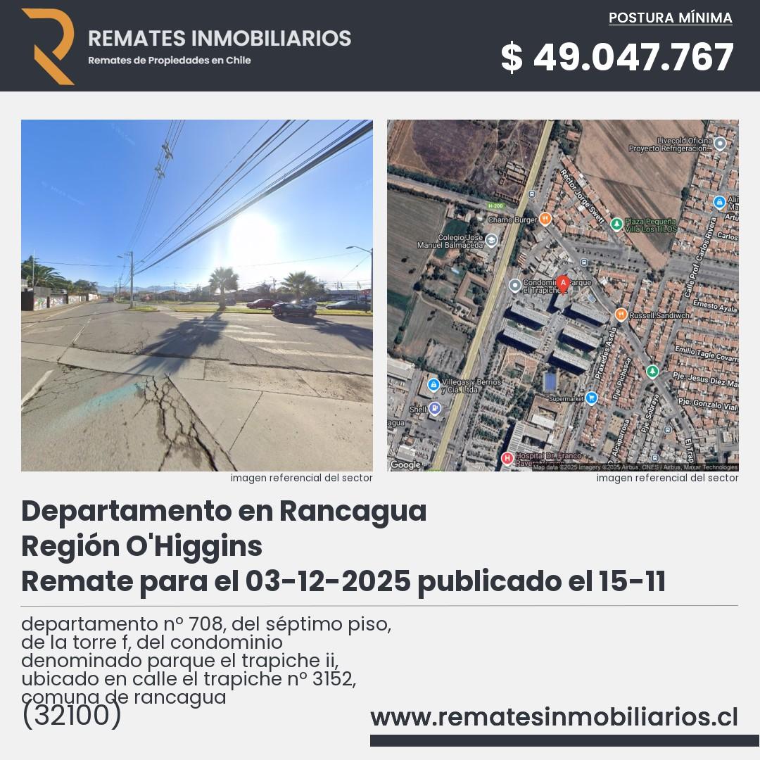Imagen ficha departamento nº 708, del séptimo piso, de la torre f, del condominio denominado parque el trapiche ii, ubicado en calle el trapiche nº 3152, comuna de rancagua