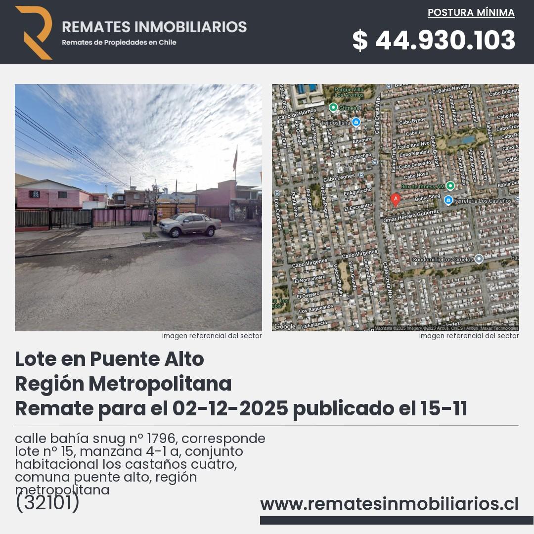 Imagen ficha calle bahía snug nº 1796, corresponde lote nº 15, manzana 4-1 a, conjunto habitacional los castaños cuatro, comuna puente alto, región metropolitana