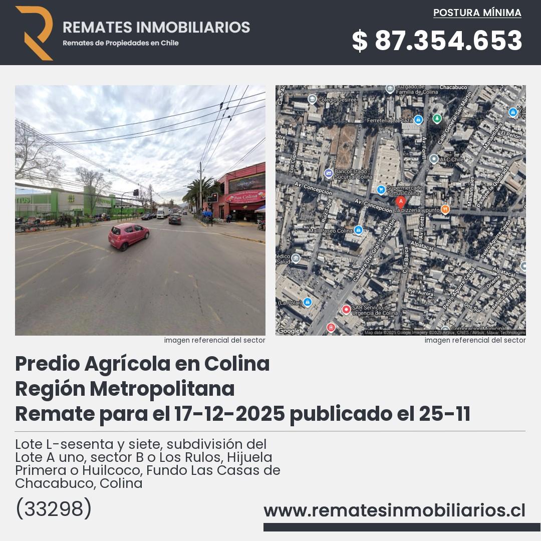 Imagen ficha Lote L-sesenta y siete, subdivisión del Lote A uno, sector B o Los Rulos, Hijuela Primera o Huilcoco, Fundo Las Casas de Chacabuco, Colina