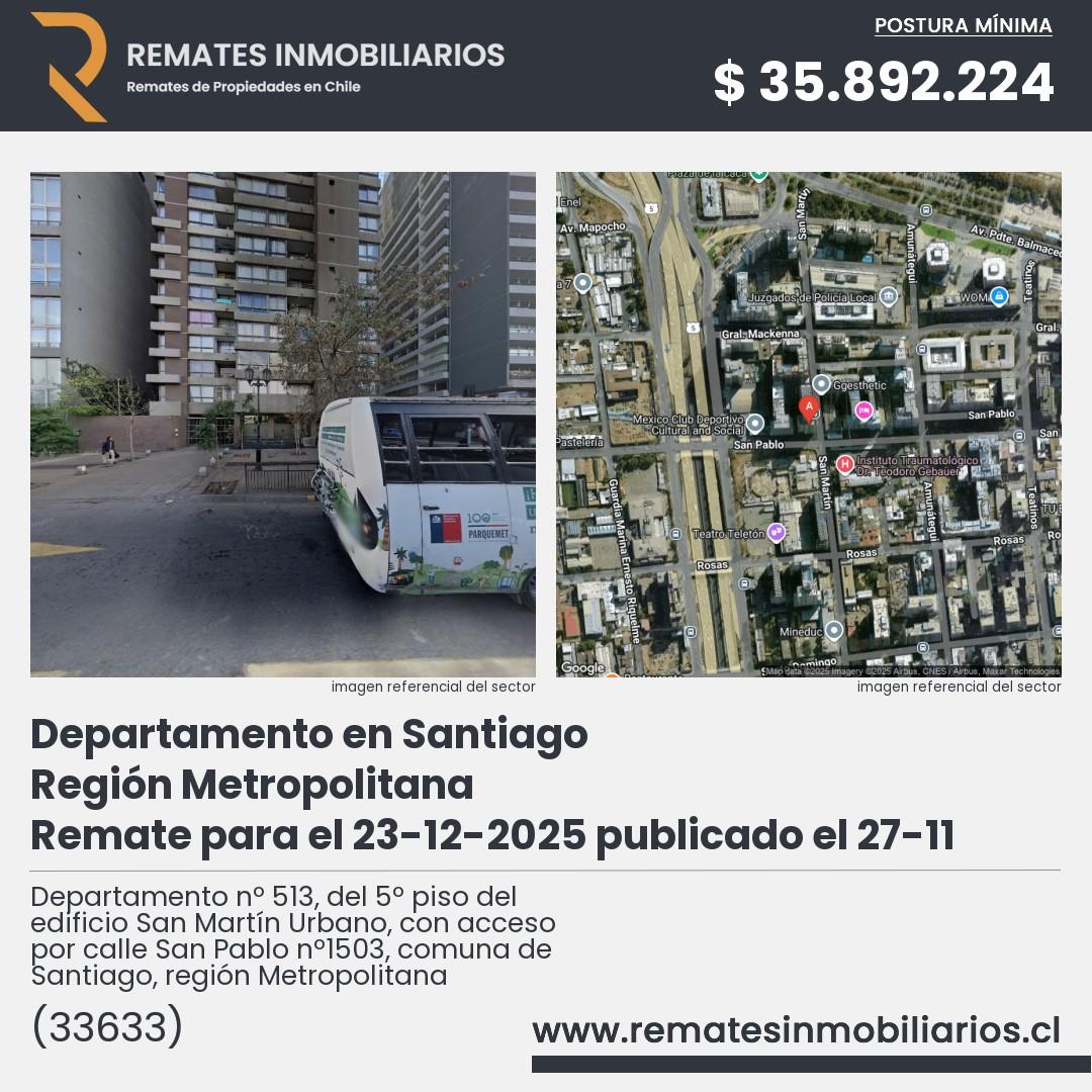 Imagen ficha Departamento nº 513, del 5º piso del edificio San Martín Urbano, con acceso por calle San Pablo nº1503, comuna de Santiago, región Metropolitana