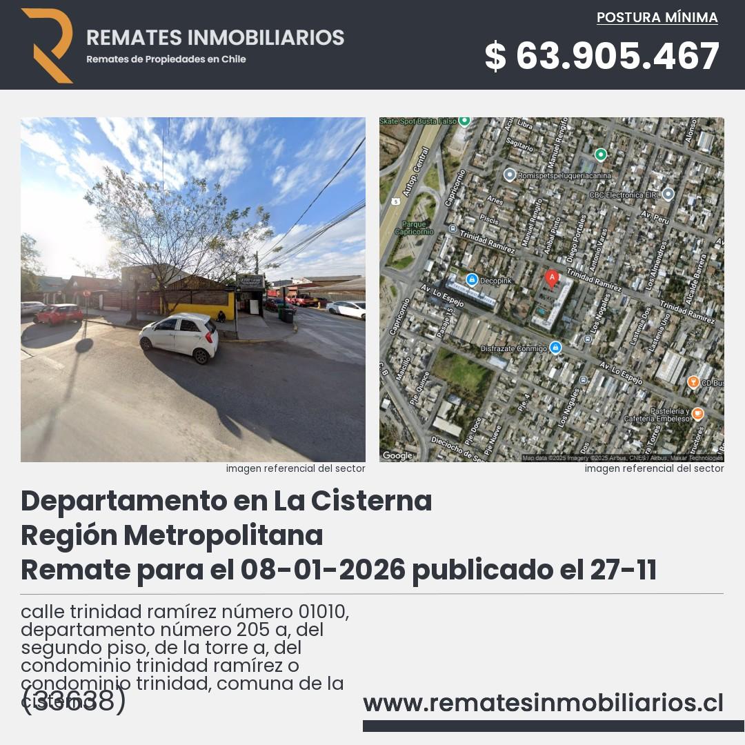 Imagen ficha calle trinidad ramírez número 01010, departamento número 205 a, del segundo piso, de la torre a, del condominio trinidad ramírez o condominio trinidad, comuna de la cisterna