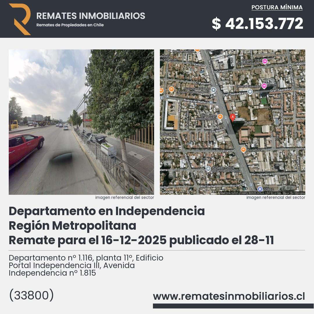 Imagen ficha Departamento nº 1.116, planta 11º, Edificio Portal Independencia III, Avenida Independencia nº 1.815