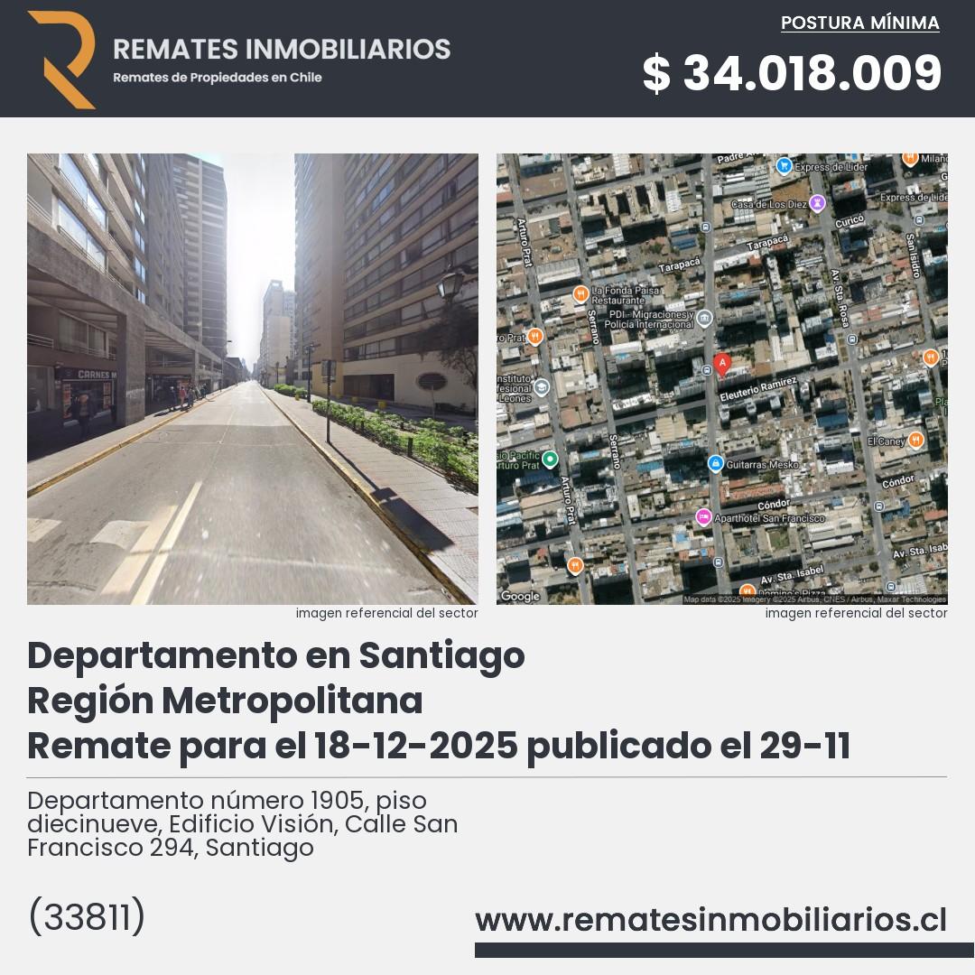 Imagen ficha Departamento número 1905, piso diecinueve, Edificio Visión, Calle San Francisco 294, Santiago