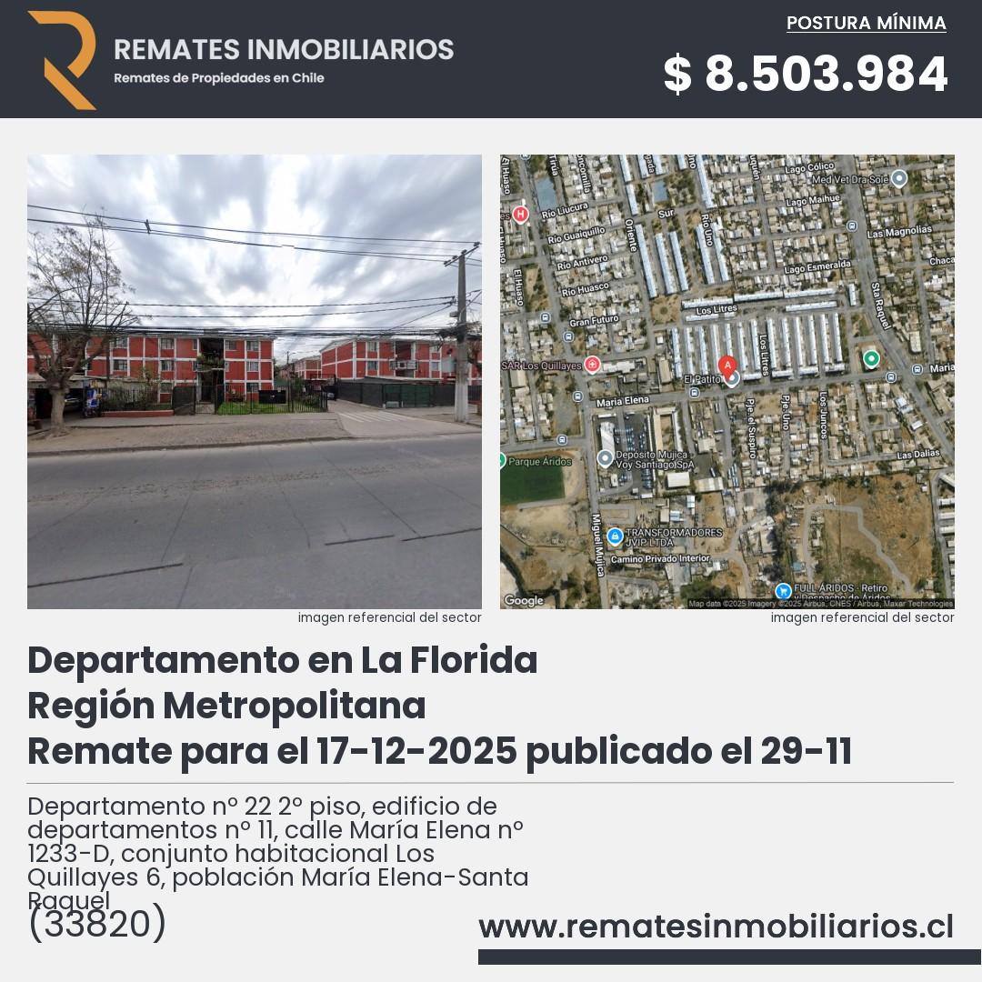 Imagen ficha Departamento nº 22 2º piso, edificio de departamentos nº 11, calle María Elena nº 1233-D, conjunto habitacional Los Quillayes 6, población María Elena-Santa Raquel