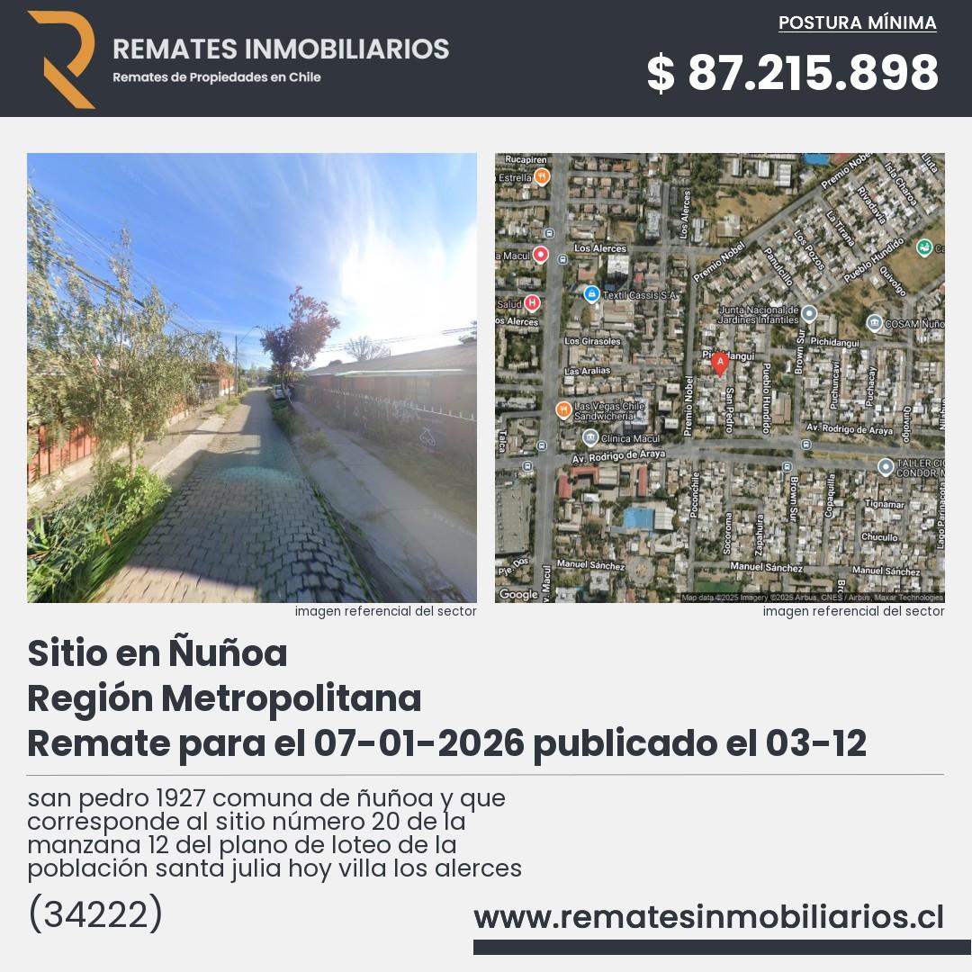 Imagen ficha san pedro 1927 comuna de ñuñoa y que corresponde al sitio número 20 de la manzana 12 del plano de loteo de la población santa julia hoy villa los alerces