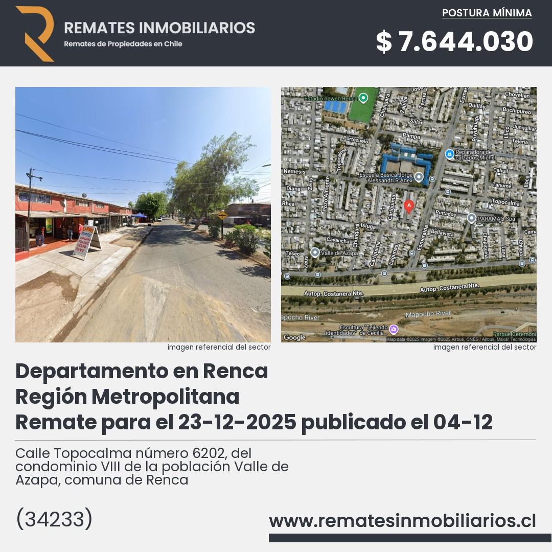 Imagen ficha Calle Topocalma número 6202, del condominio VIII de la población Valle de Azapa, comuna de Renca