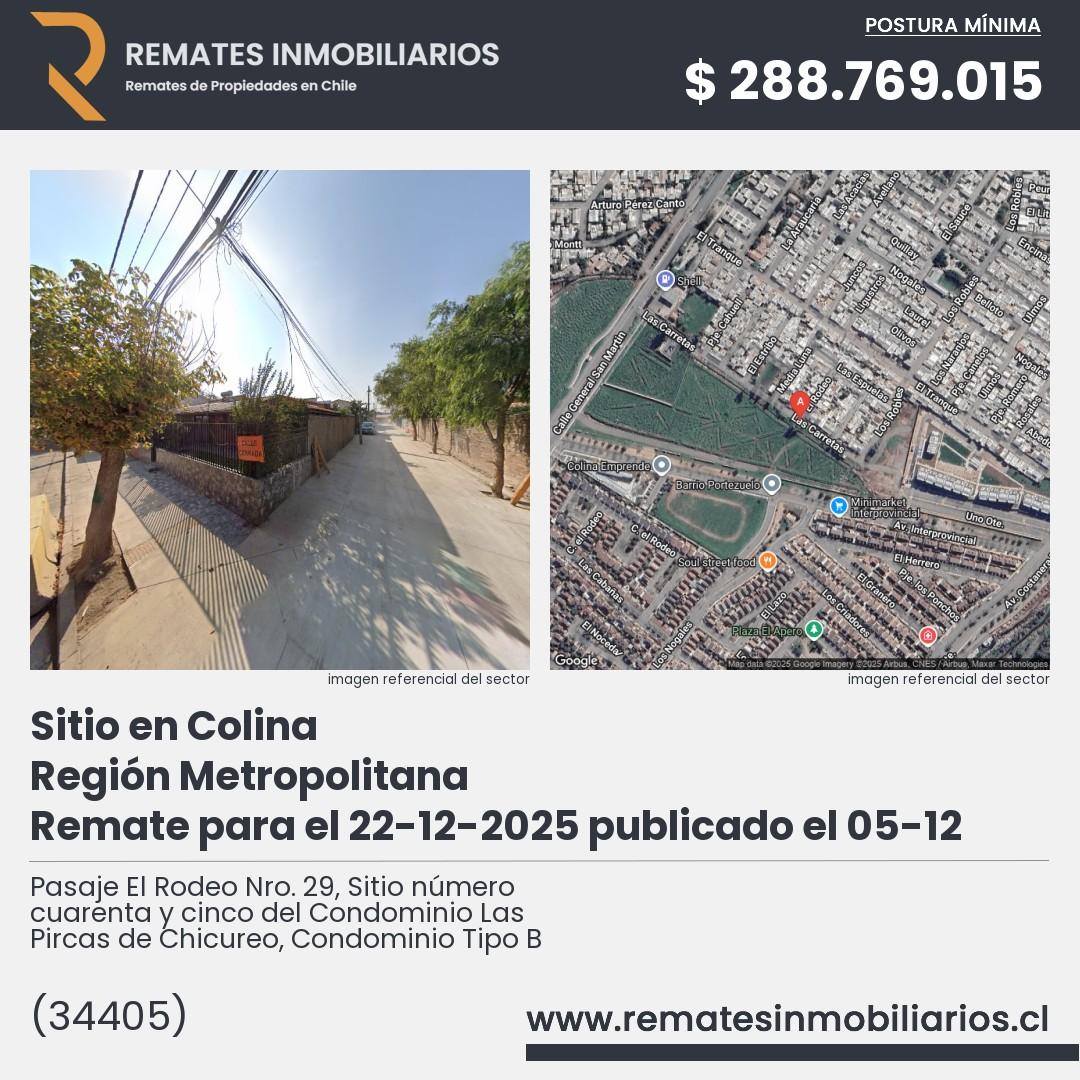 Imagen ficha Pasaje El Rodeo Nro. 29, Sitio número cuarenta y cinco del Condominio Las Pircas de Chicureo, Condominio Tipo B