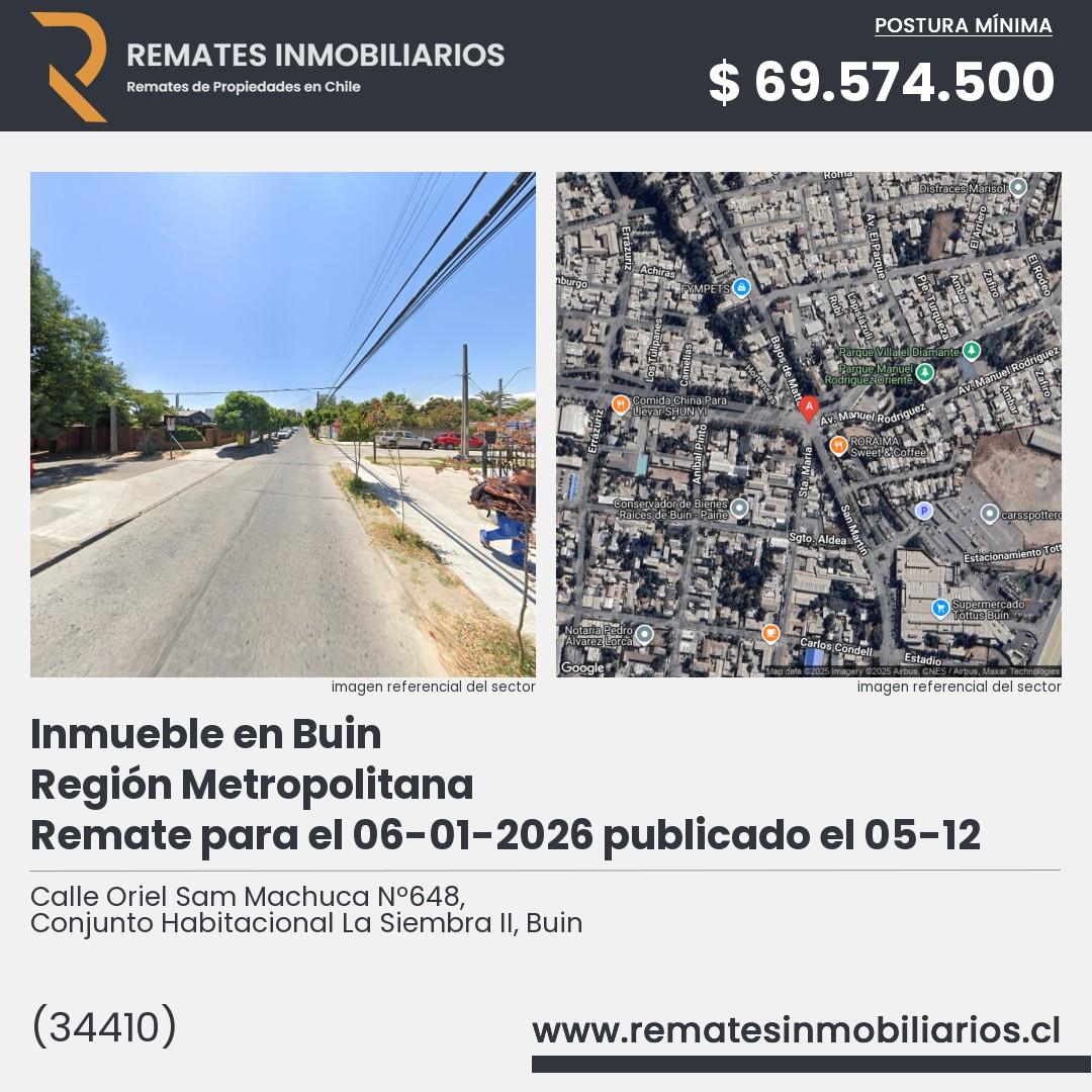 Imagen ficha Calle Oriel Sam Machuca Nº648, Conjunto Habitacional La Siembra II, Buin