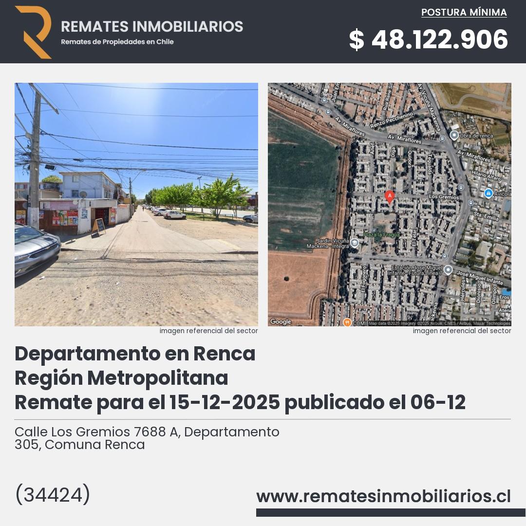 Imagen ficha Calle Los Gremios 7688 A, Departamento 305, Comuna Renca