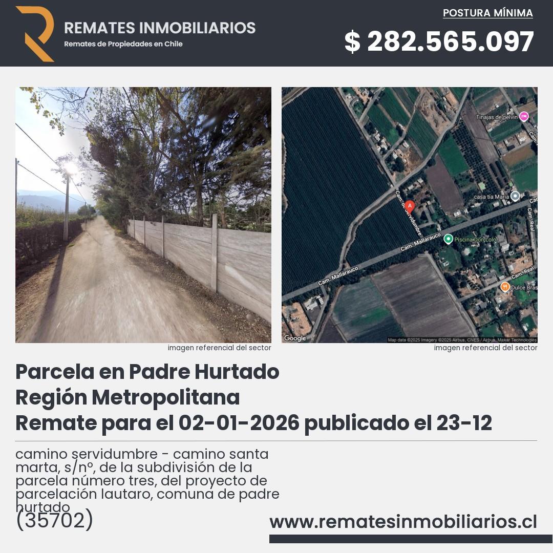 Imagen ficha camino servidumbre - camino santa marta, s/nº, de la subdivisión de la parcela número tres, del proyecto de parcelación lautaro, comuna de padre hurtado