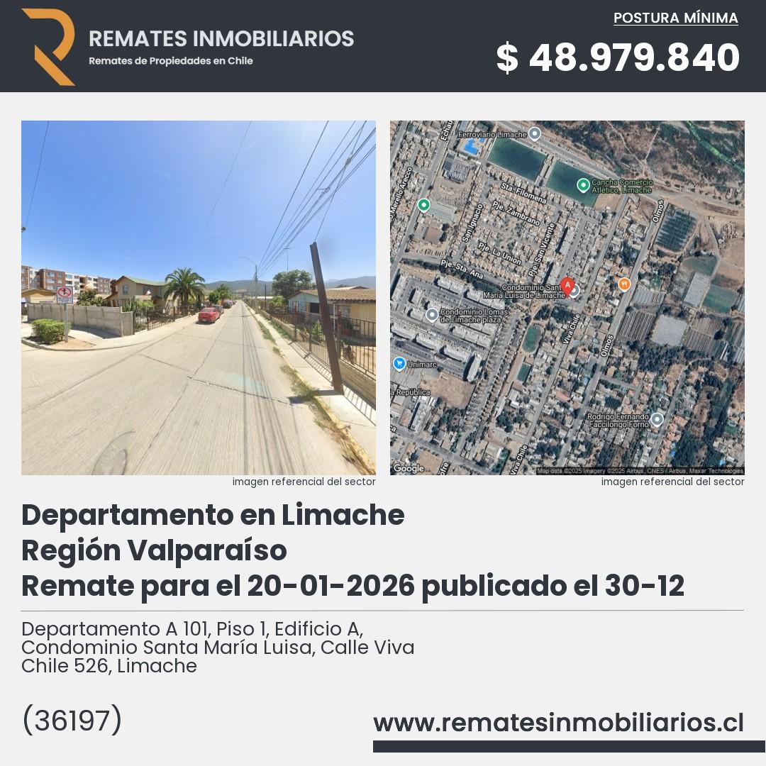 Imagen ficha Departamento A 101, Piso 1, Edificio A, Condominio Santa María Luisa, Calle Viva Chile 526, Limache