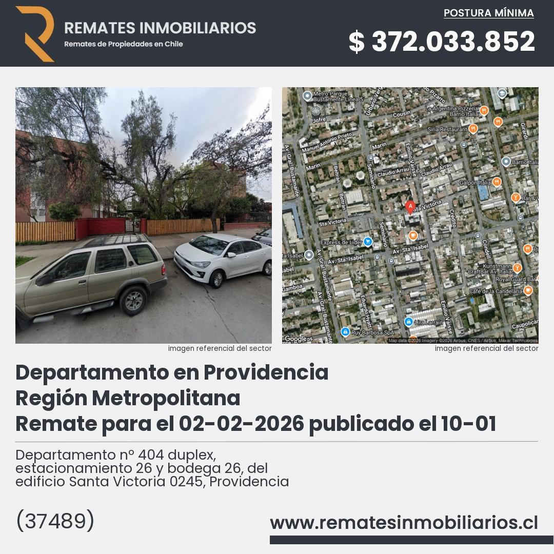 Imagen ficha Departamento nº 404 duplex, estacionamiento 26 y bodega 26, del edificio Santa Victoria 0245, Providencia