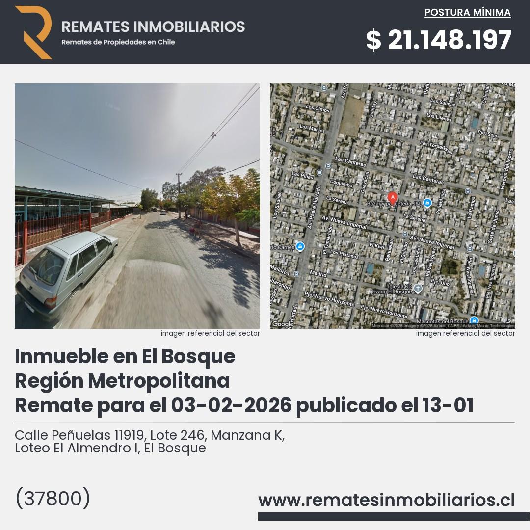 Imagen ficha Calle Peñuelas 11919, Lote 246, Manzana K, Loteo El Almendro I, El Bosque