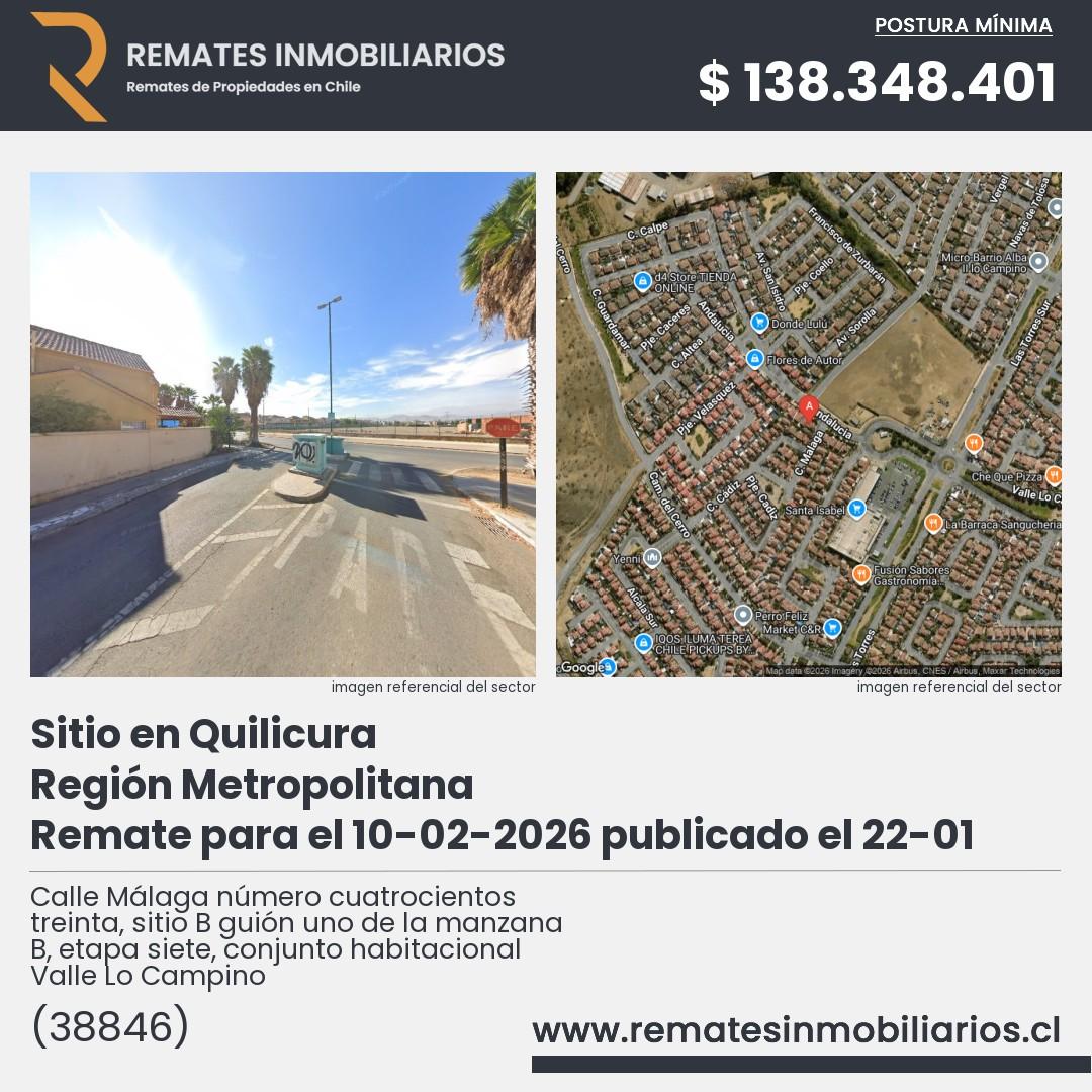 Imagen ficha Calle Málaga número cuatrocientos treinta, sitio B guión uno de la manzana B, etapa siete, conjunto habitacional Valle Lo Campino