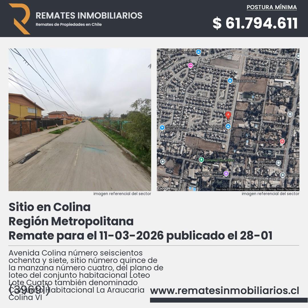 Imagen ficha Avenida Colina número seiscientos ochenta y siete, sitio número quince de la manzana número cuatro, del plano de loteo del conjunto habitacional Loteo Lote Cuatro también denominado Conjunto Habitacional La Araucaria Colina VI