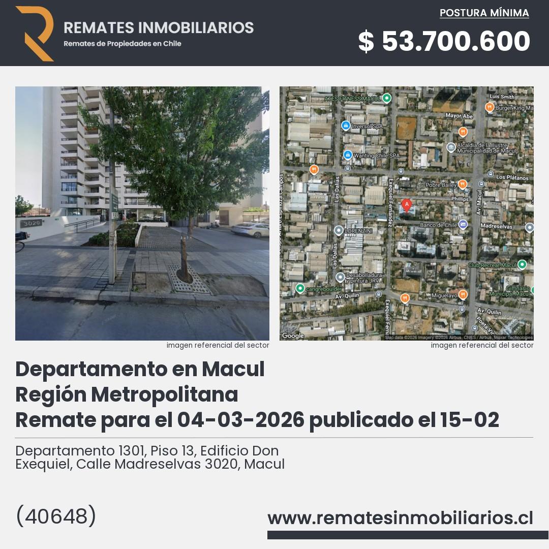 Imagen ficha Departamento 1301, Piso 13, Edificio Don Exequiel, Calle Madreselvas 3020, Macul