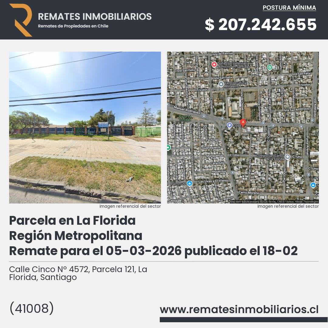 Imagen ficha Calle Cinco Nº 4572, Parcela 121, La Florida, Santiago