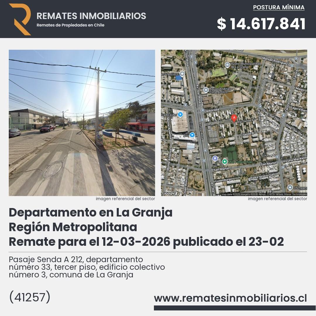 Imagen ficha Pasaje Senda A 212, departamento número 33, tercer piso, edificio colectivo número 3, comuna de La Granja