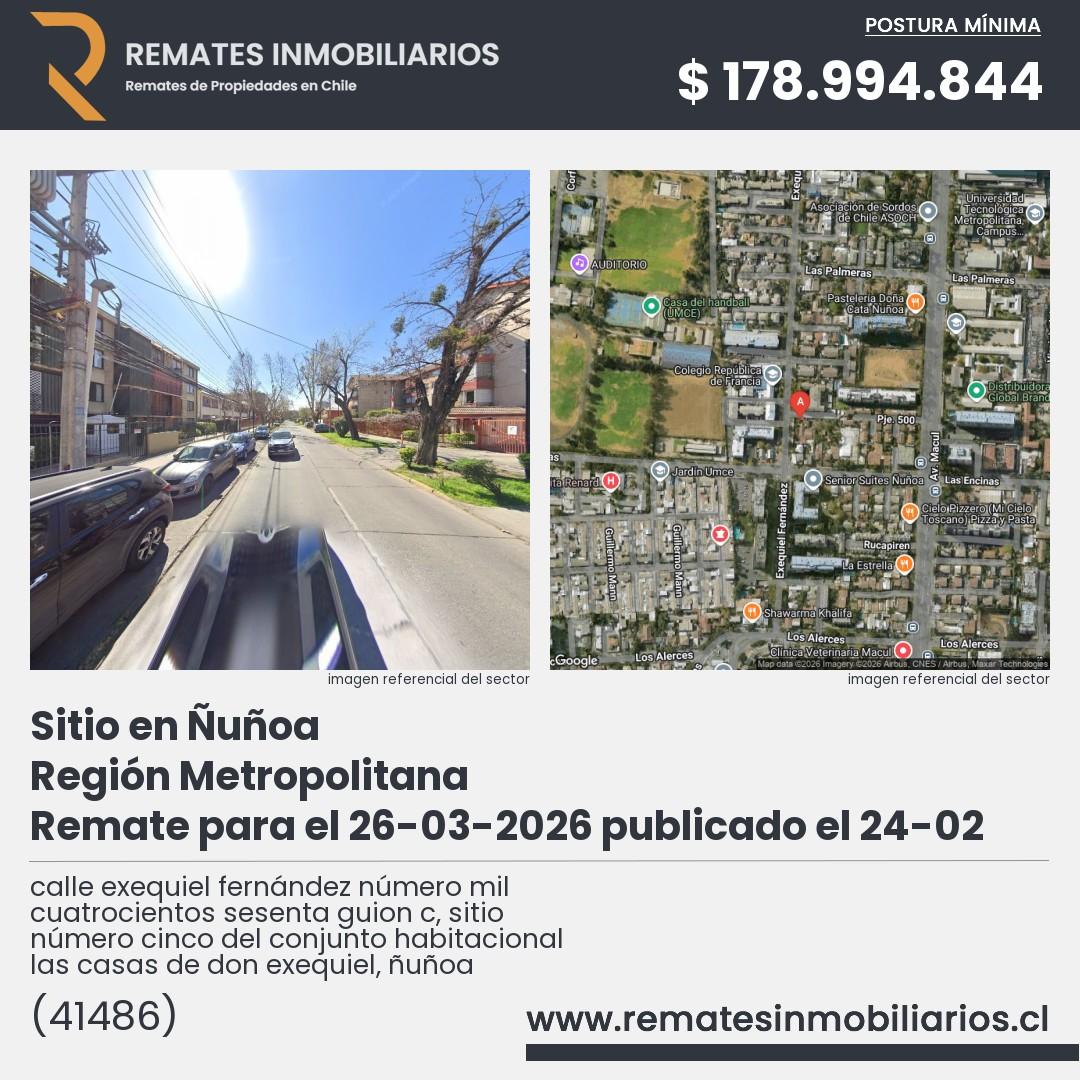 Imagen ficha calle exequiel fernández número mil cuatrocientos sesenta guion c, sitio número cinco del conjunto habitacional las casas de don exequiel, ñuñoa