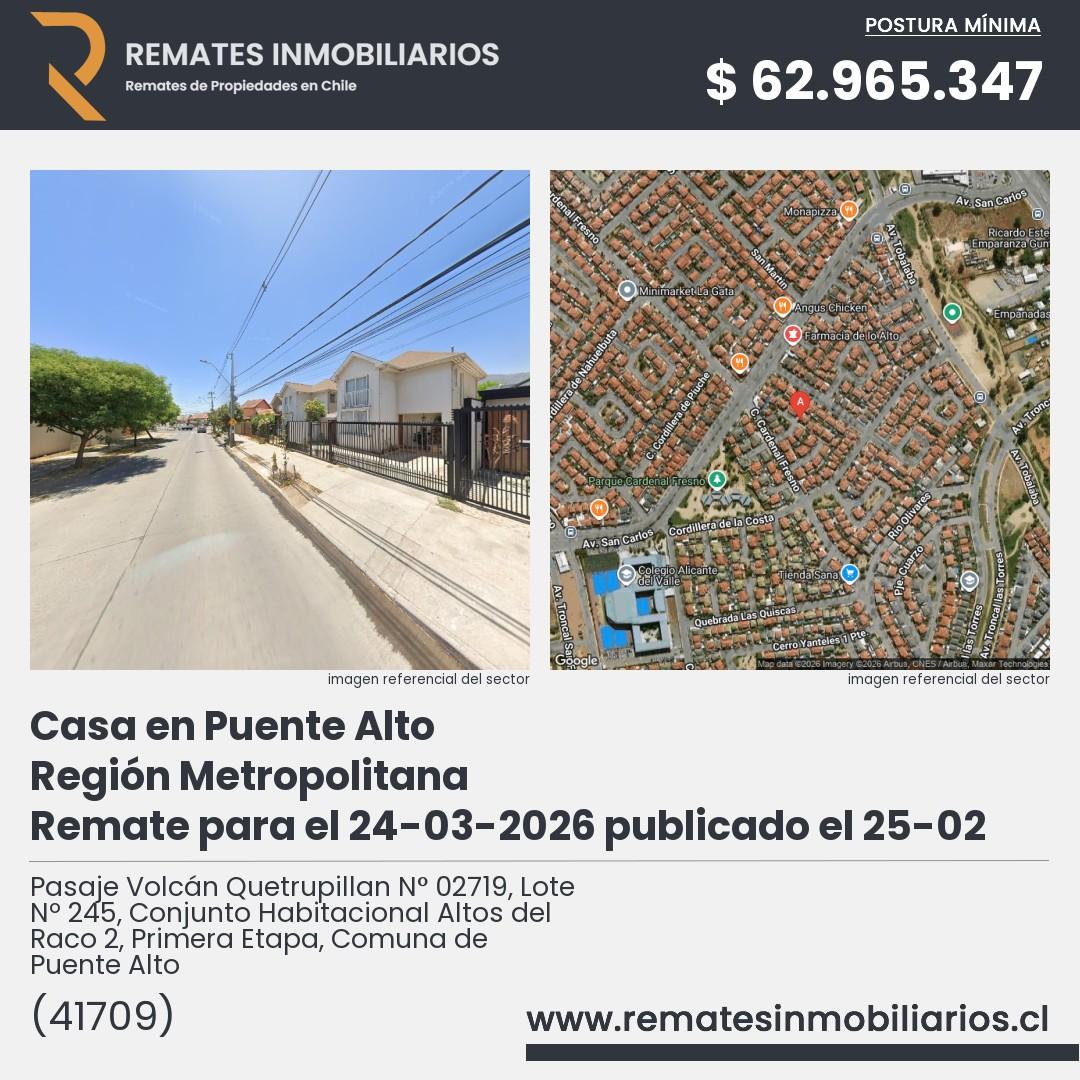 Imagen ficha Pasaje Volcán Quetrupillan N° 02719, Lote Nº 245, Conjunto Habitacional Altos del Raco 2, Primera Etapa, Comuna de Puente Alto