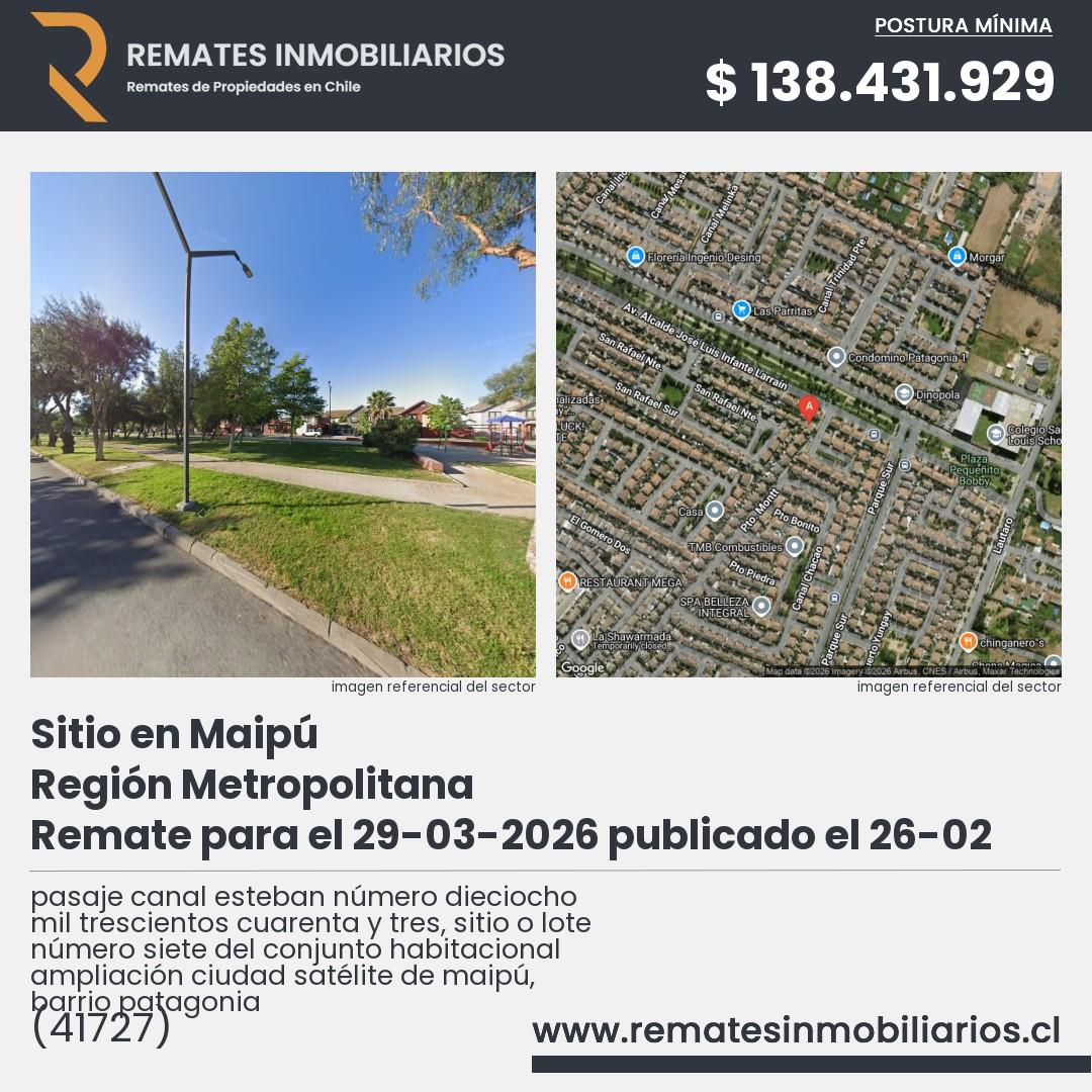 Imagen ficha pasaje canal esteban número dieciocho mil trescientos cuarenta y tres, sitio o lote número siete del conjunto habitacional ampliación ciudad satélite de maipú, barrio patagonia