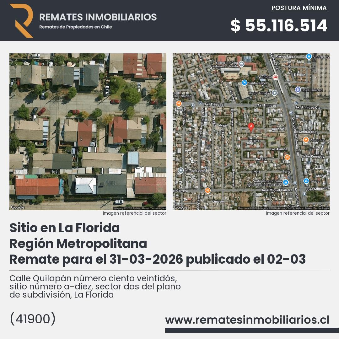 Imagen ficha Calle Quilapán número ciento veintidós, sitio número a-diez, sector dos del plano de subdivisión, La Florida