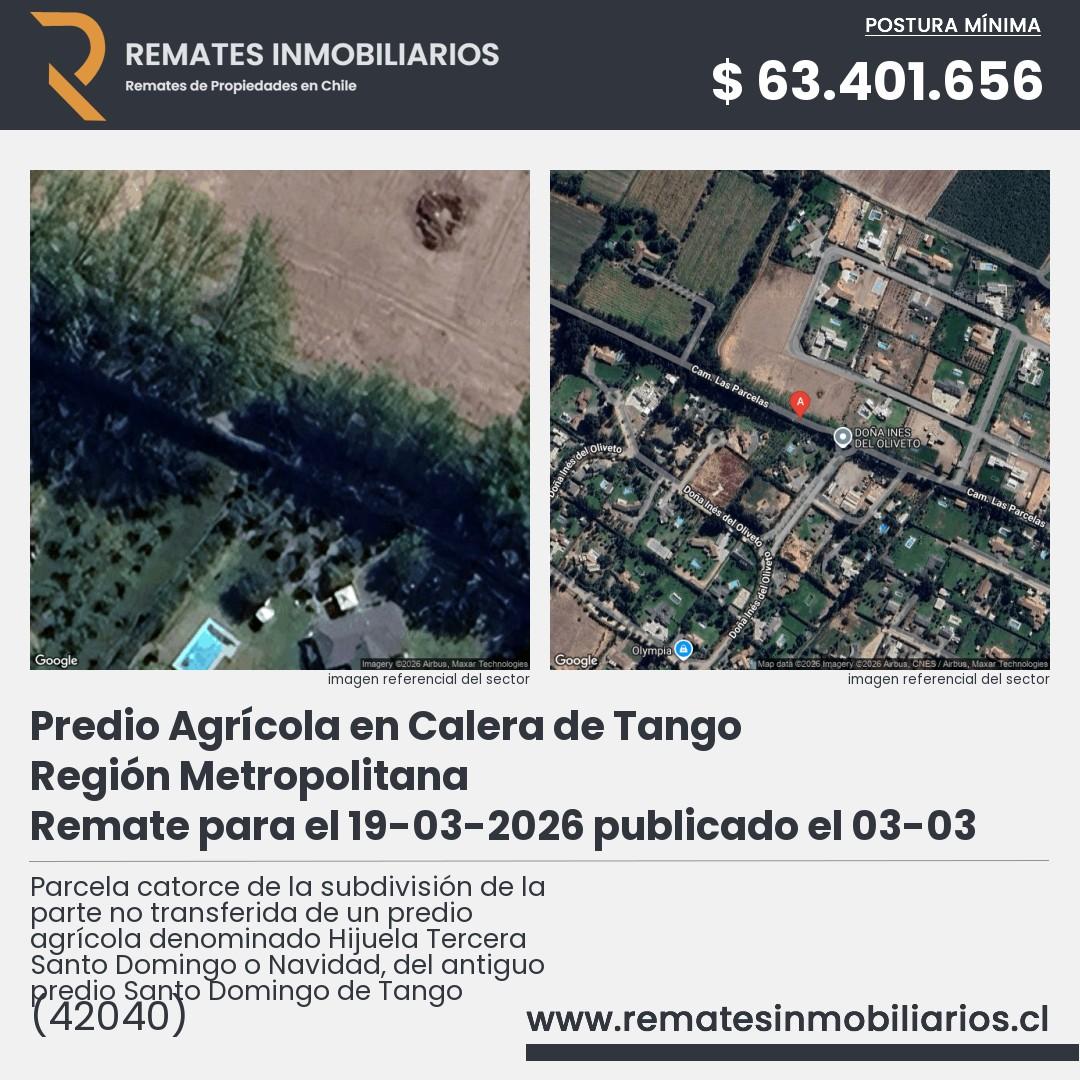 Imagen ficha Parcela catorce de la subdivisión de la parte no transferida de un predio agrícola denominado Hijuela Tercera Santo Domingo o Navidad, del antiguo predio Santo Domingo de Tango