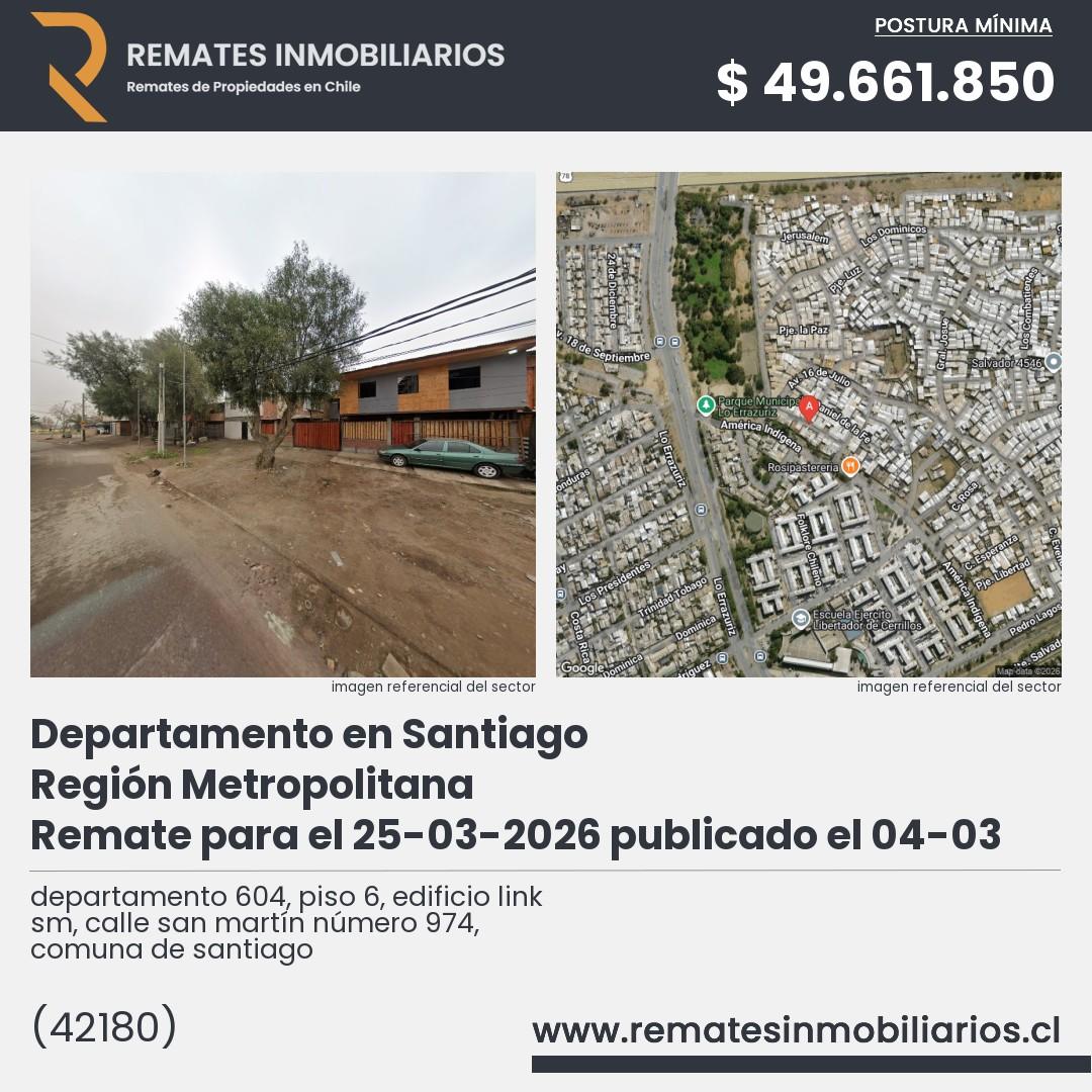 Imagen ficha departamento 604, piso 6, edificio link sm, calle san martín número 974, comuna de santiago