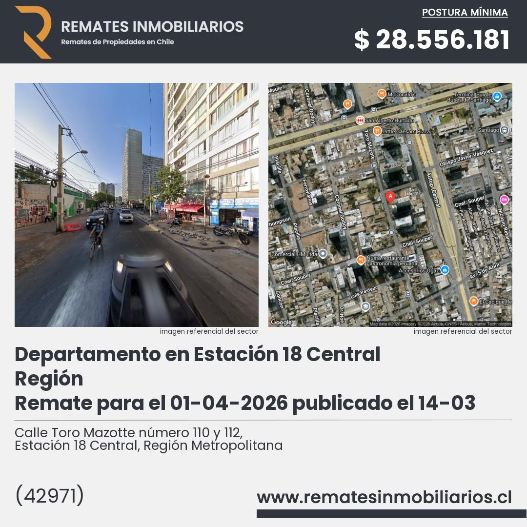 Imagen ficha Calle Toro Mazotte número 110 y 112, Estación 18 Central, Región Metropolitana